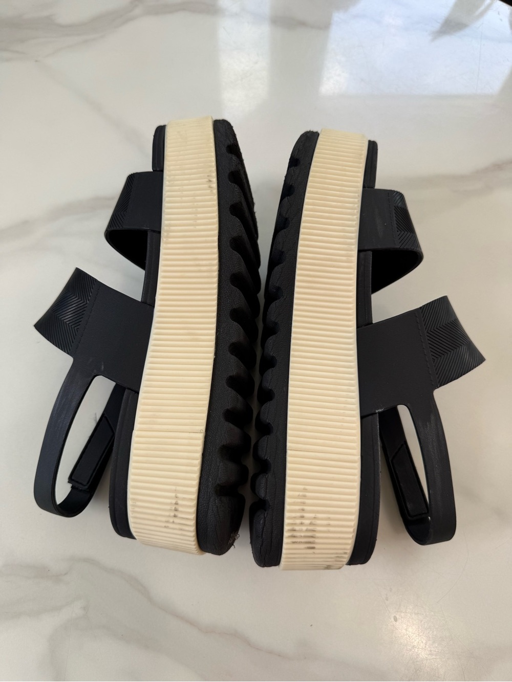 Reef Black Slingback Platform Sandals with Cream Ribbed Sole - Picture 5 of 8
